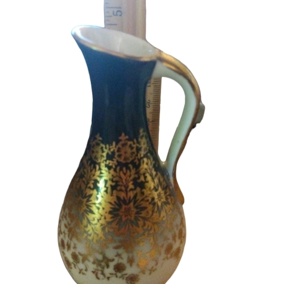 Bavaria Porcelain Painted Black/Gold Floral w. White Base 4.75" Mini Pitcher - Picture 7 of 8